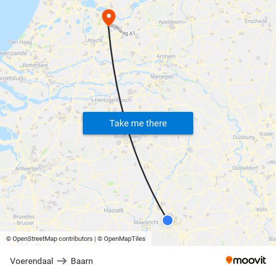 Voerendaal to Baarn map