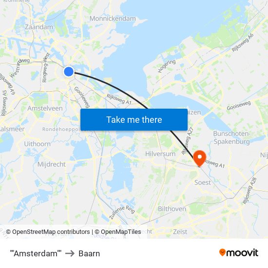 ""Amsterdam"" to Baarn map