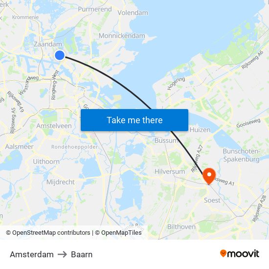 Amsterdam to Baarn map