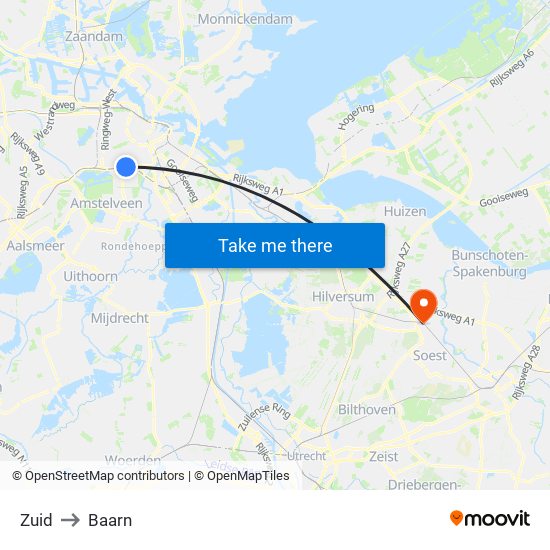 Zuid to Baarn map