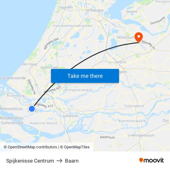 Spijkenisse Centrum to Baarn map