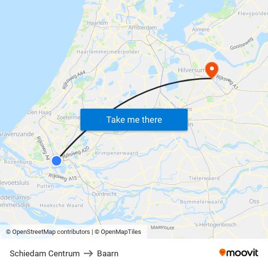 Schiedam Centrum to Baarn map