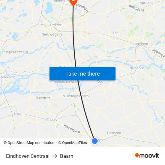 Eindhoven Centraal to Baarn map