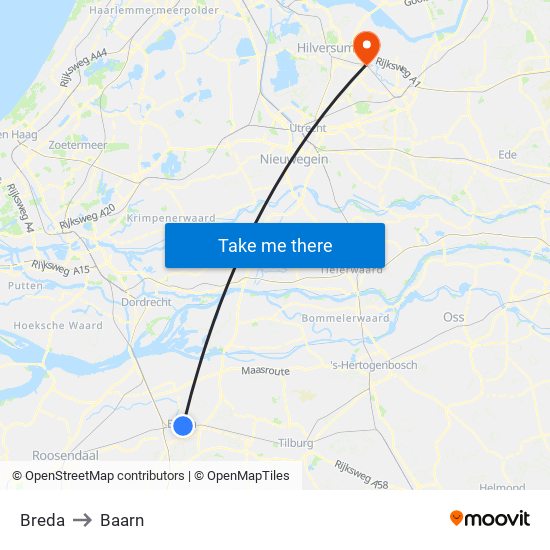 Breda to Baarn map