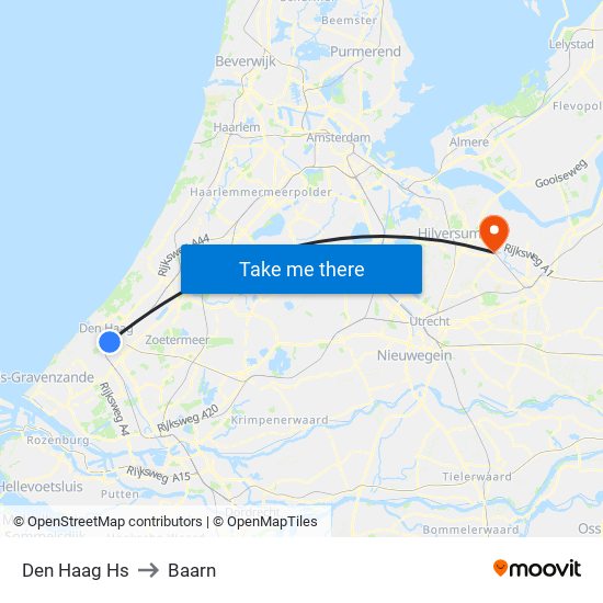 Den Haag Hs to Baarn map