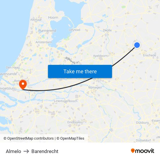 Almelo to Barendrecht map