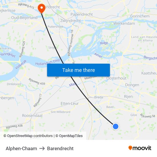 Alphen-Chaam to Barendrecht map