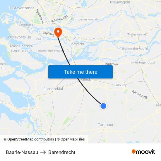 Baarle-Nassau to Barendrecht map