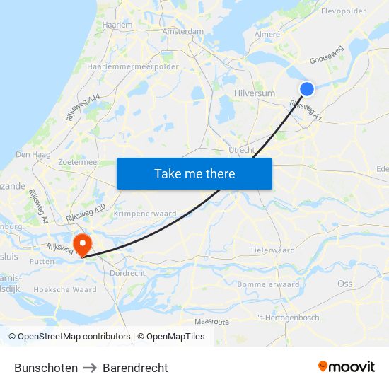 Bunschoten to Barendrecht map