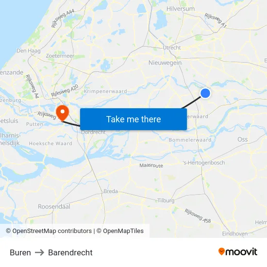 Buren to Barendrecht map