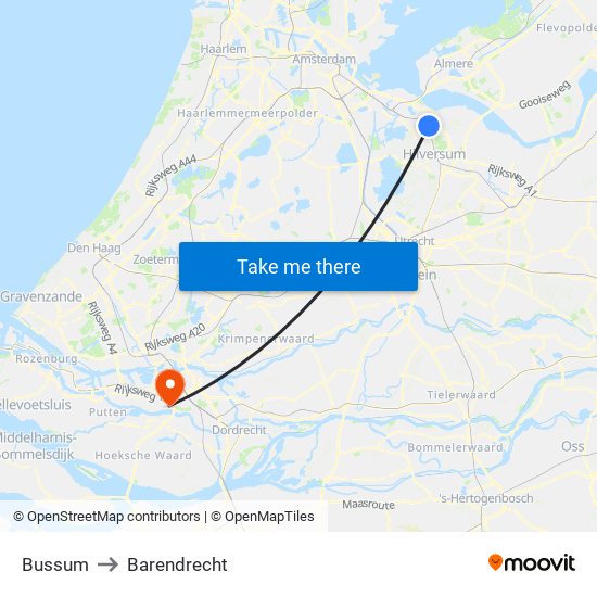 Bussum to Barendrecht map