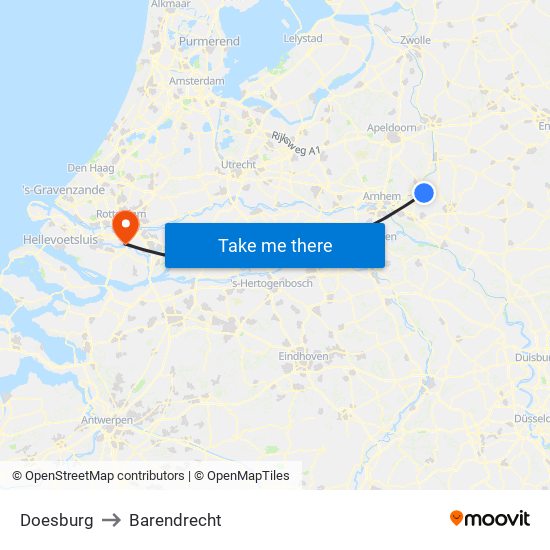 Doesburg to Barendrecht map