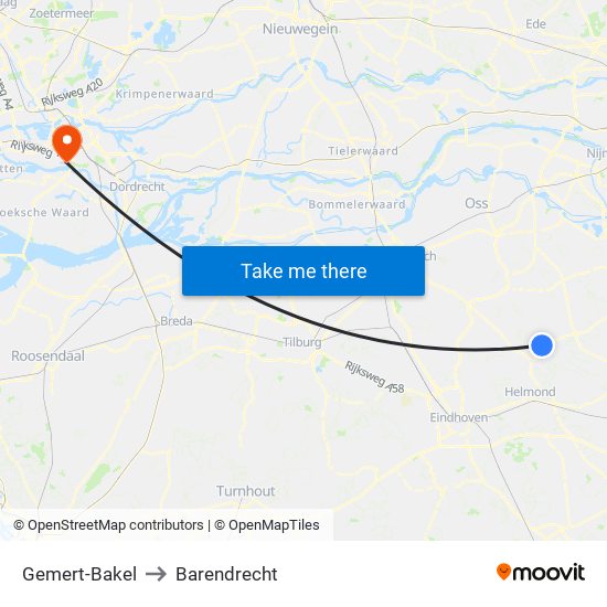 Gemert-Bakel to Barendrecht map