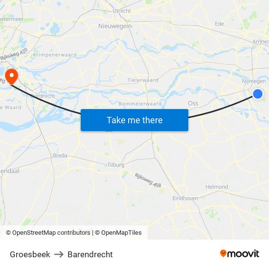 Groesbeek to Barendrecht map