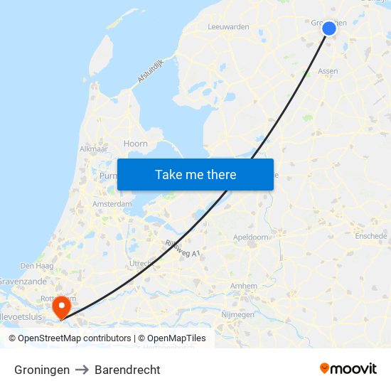 Groningen to Barendrecht map