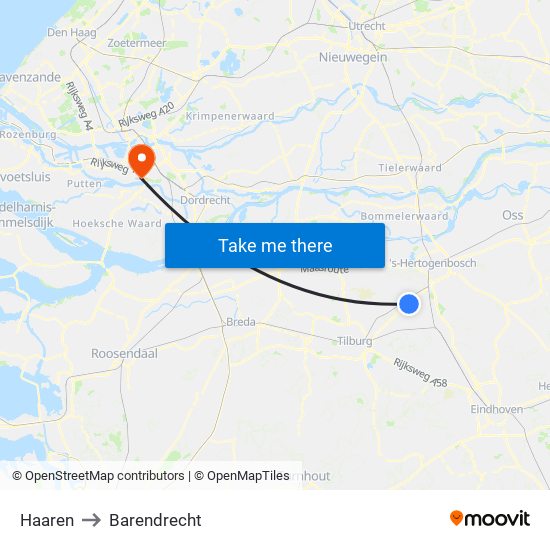 Haaren to Barendrecht map