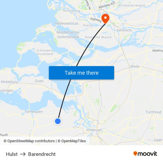 Hulst to Barendrecht map