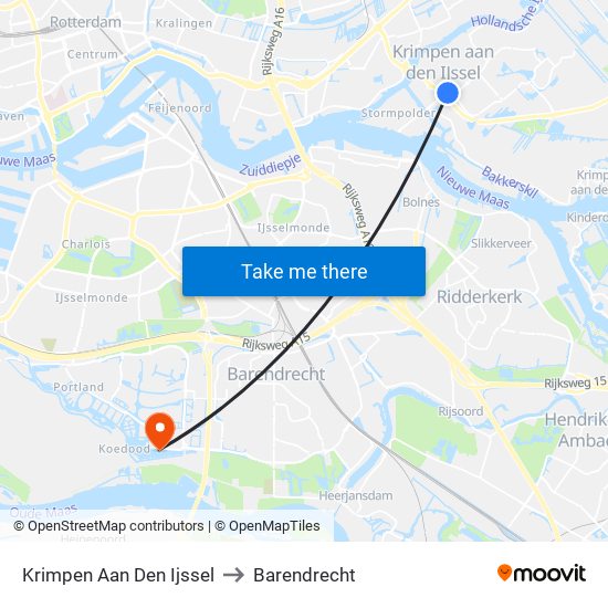 Krimpen Aan Den Ijssel to Barendrecht map