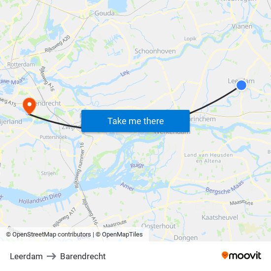 Leerdam to Barendrecht map