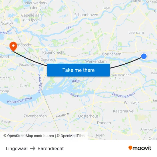 Lingewaal to Barendrecht map