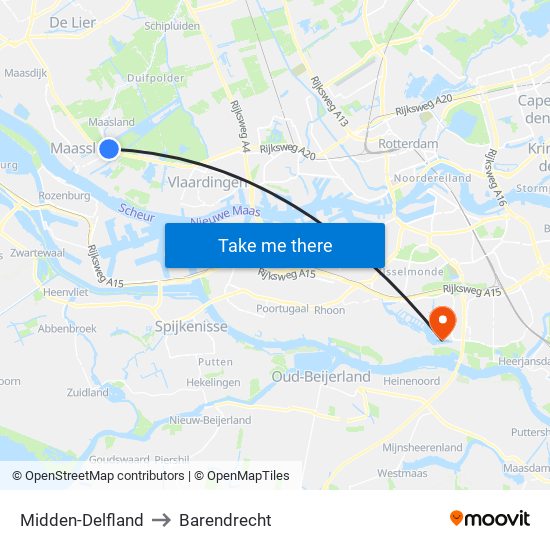 Midden-Delfland to Barendrecht map