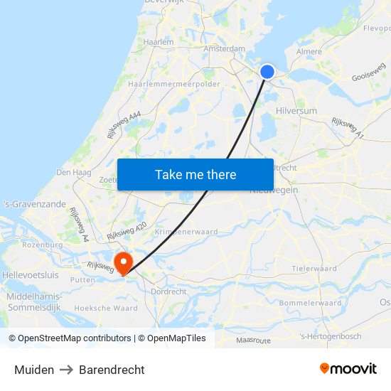 Muiden to Barendrecht map