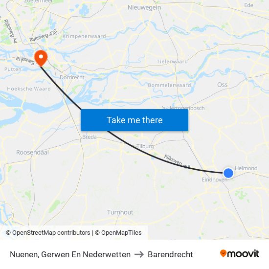 Nuenen, Gerwen En Nederwetten to Barendrecht map