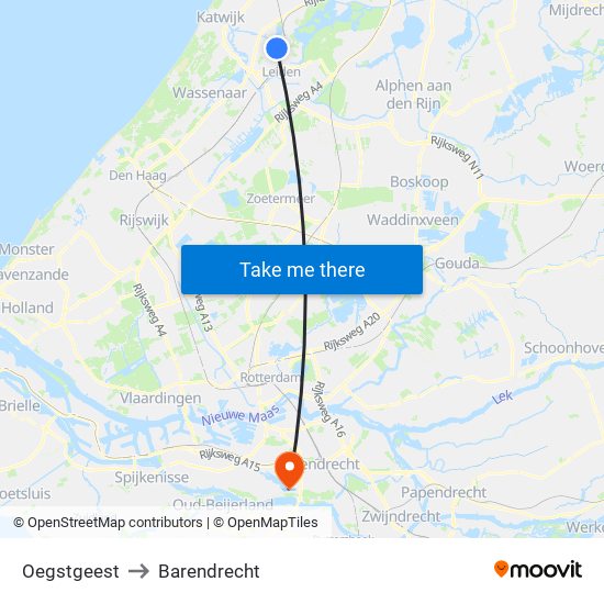 Oegstgeest to Barendrecht map