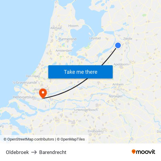 Oldebroek to Barendrecht map