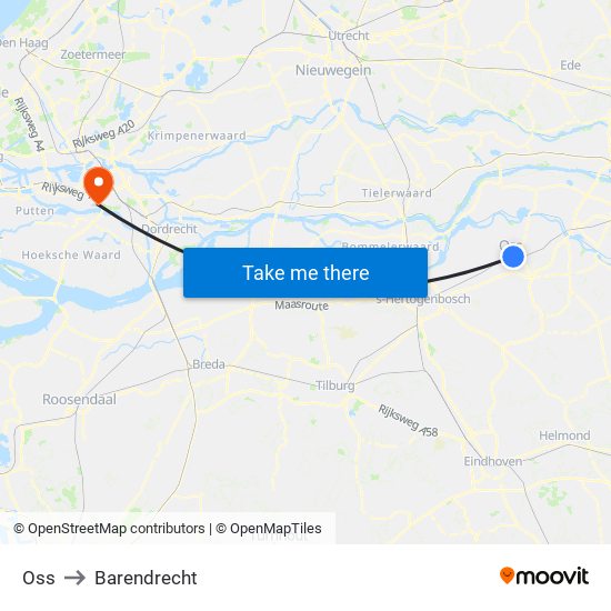 Oss to Barendrecht map