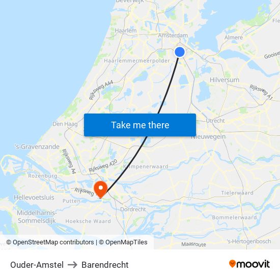Ouder-Amstel to Barendrecht map