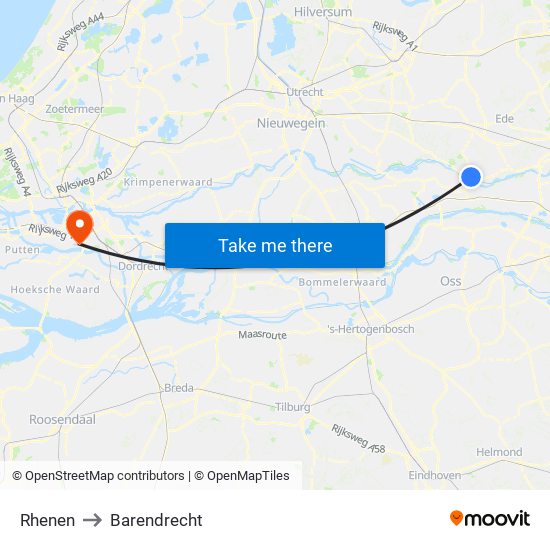 Rhenen to Barendrecht map