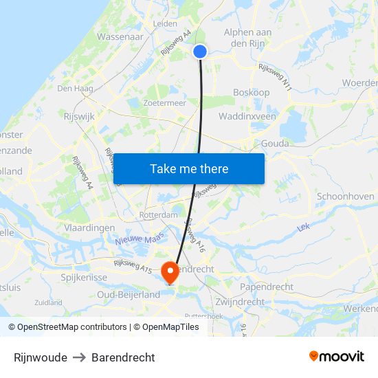 Rijnwoude to Barendrecht map