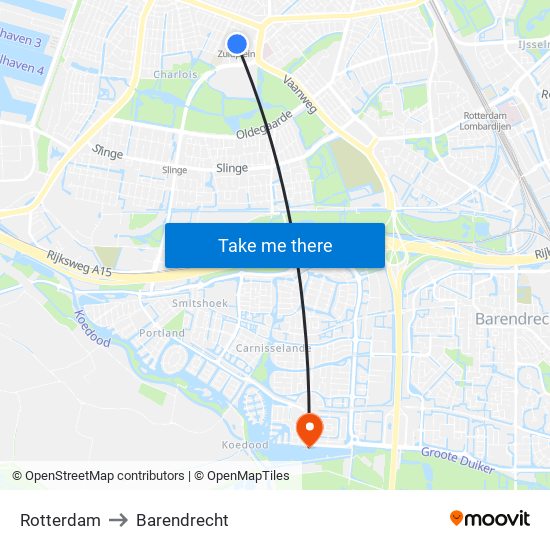 Rotterdam to Barendrecht map