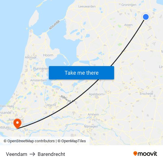 Veendam to Barendrecht map