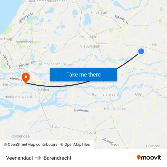 Veenendaal to Barendrecht map