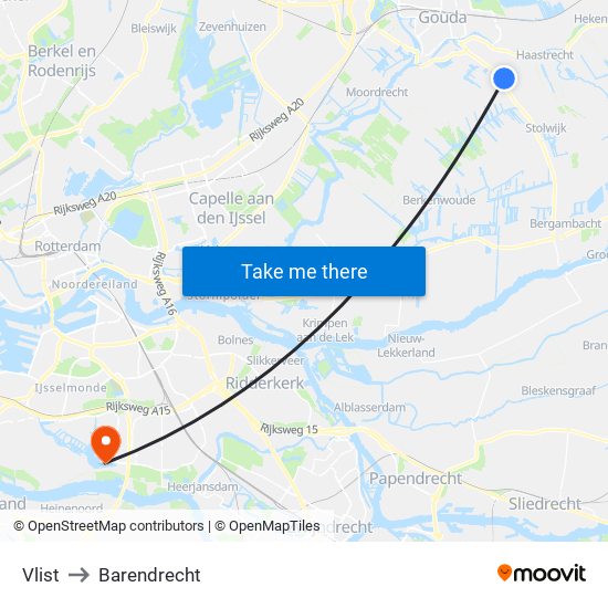 Vlist to Barendrecht map