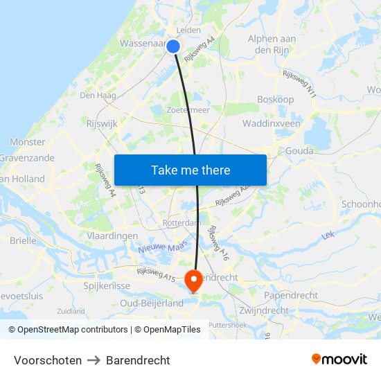 Voorschoten to Barendrecht map