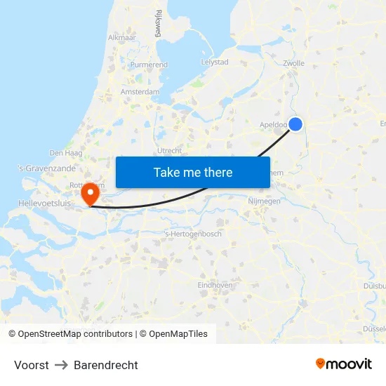 Voorst to Barendrecht map