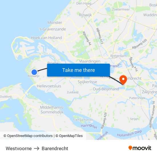 Westvoorne to Barendrecht map