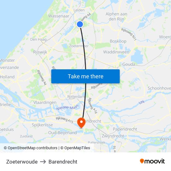 Zoeterwoude to Barendrecht map