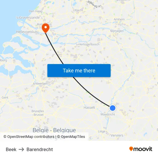 Beek to Barendrecht map