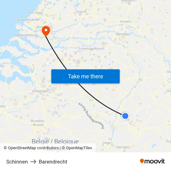 Schinnen to Barendrecht map
