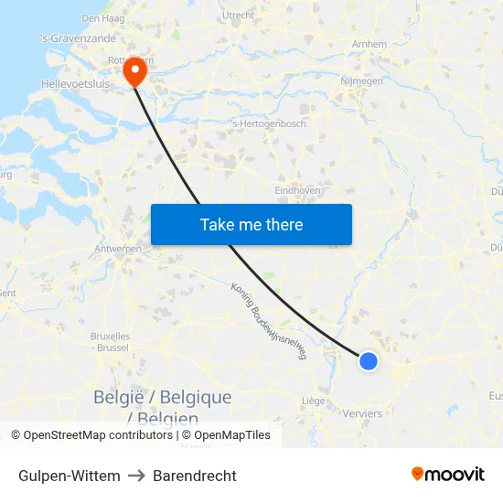 Gulpen-Wittem to Barendrecht map