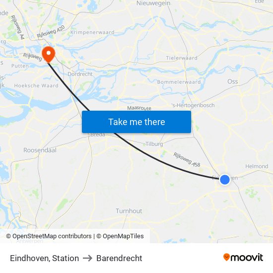 Eindhoven, Station to Barendrecht map