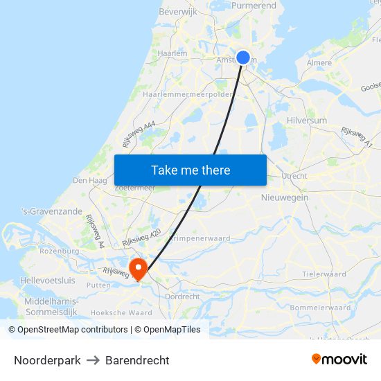 Noorderpark to Barendrecht map