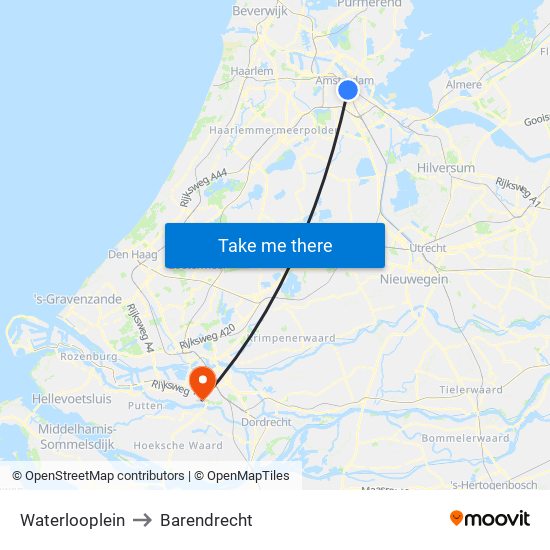 Waterlooplein to Barendrecht map