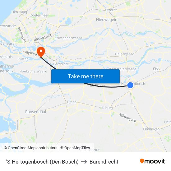 'S-Hertogenbosch (Den Bosch) to Barendrecht map