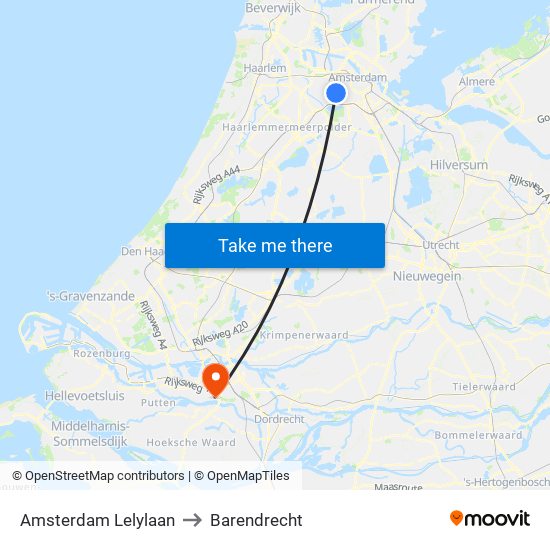 Amsterdam Lelylaan to Barendrecht map