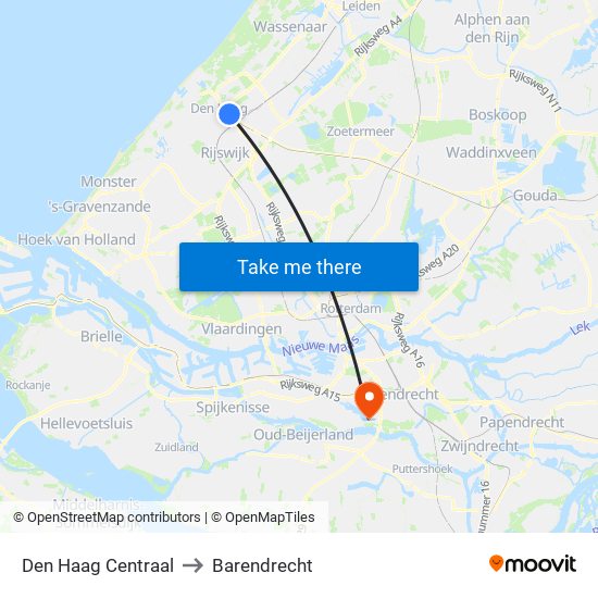 Den Haag Centraal to Barendrecht map